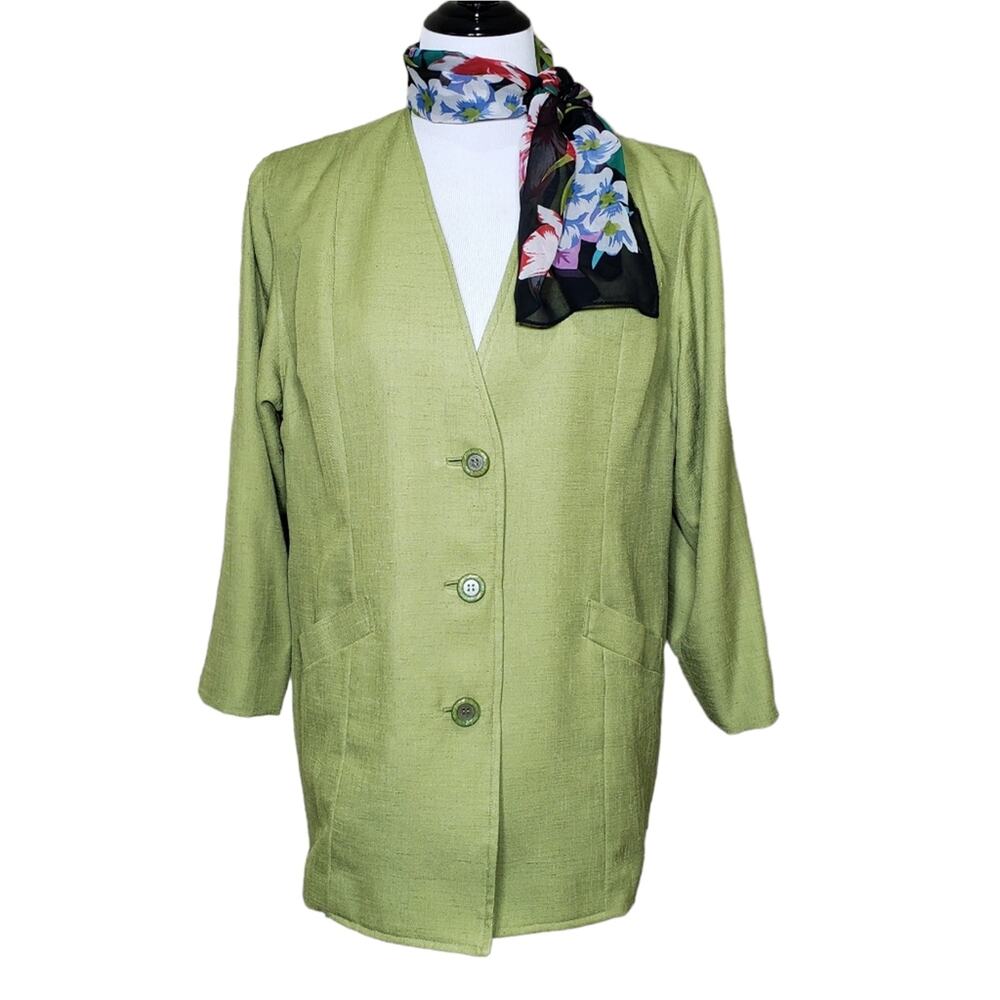 Vintage Blazer Green Collarless 80s